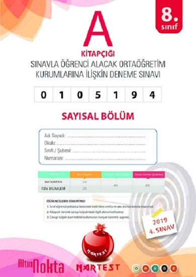 8. Sınıf 4. Kurumsal Deneme Sınavı A Say Kod 01051942