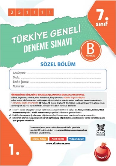 7. Sınıf Türkiye Geneli Ds Kasım B Söz Kod 251111
