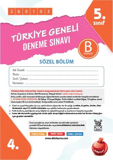 5. Sınıf Türkiye Geneli Ds Ocak B Söz Kod 260103